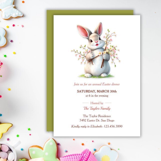 Easter Bunny Pastel Cute Family Dinner  Invitation (Easter Bunny Pastel Cute Family Dinner Invitation)