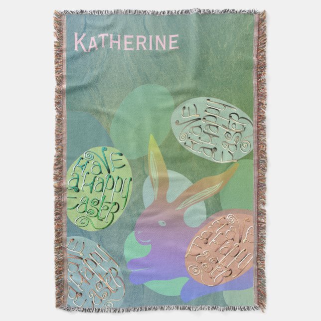 Easter Bunny Pastel Eggs Throw Blanket (Front Vertical)