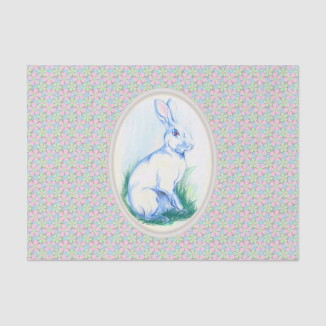 Easter Bunny Pastel on Spring Floral Pattern Tissue Paper (Front)