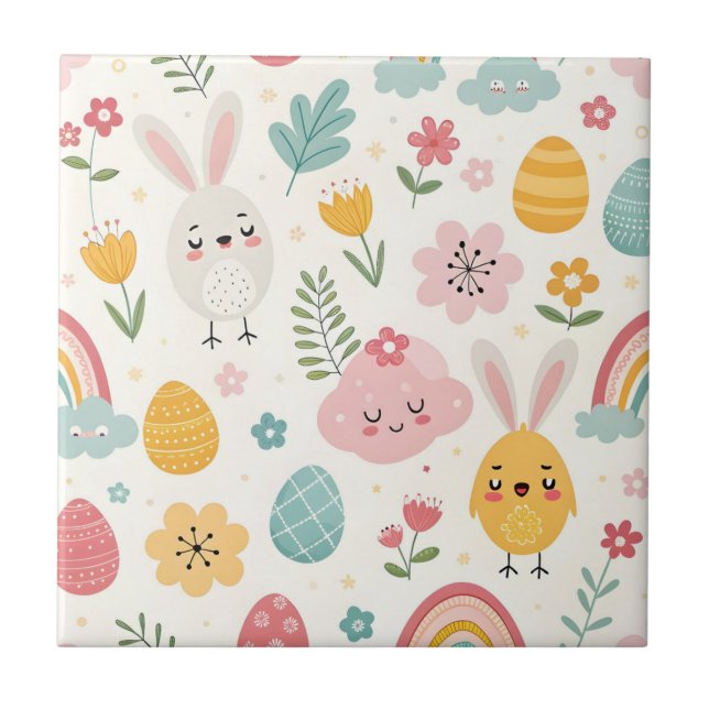 Easter Bunny Pattern Ceramic Tile (Front)