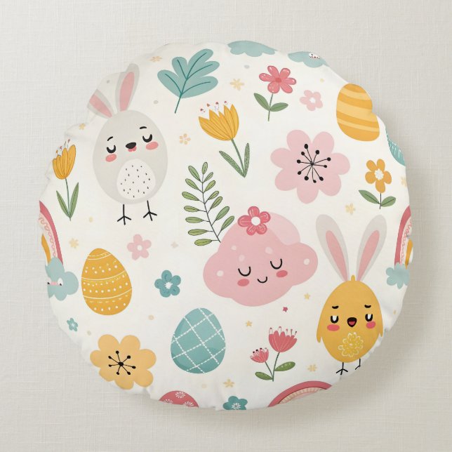 Easter Bunny Pattern Round Cushion (Front)