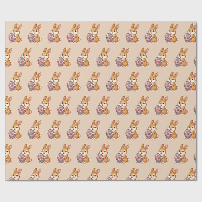 Easter Bunny Pattern Wrapping Paper | Glossy Art (Flat)