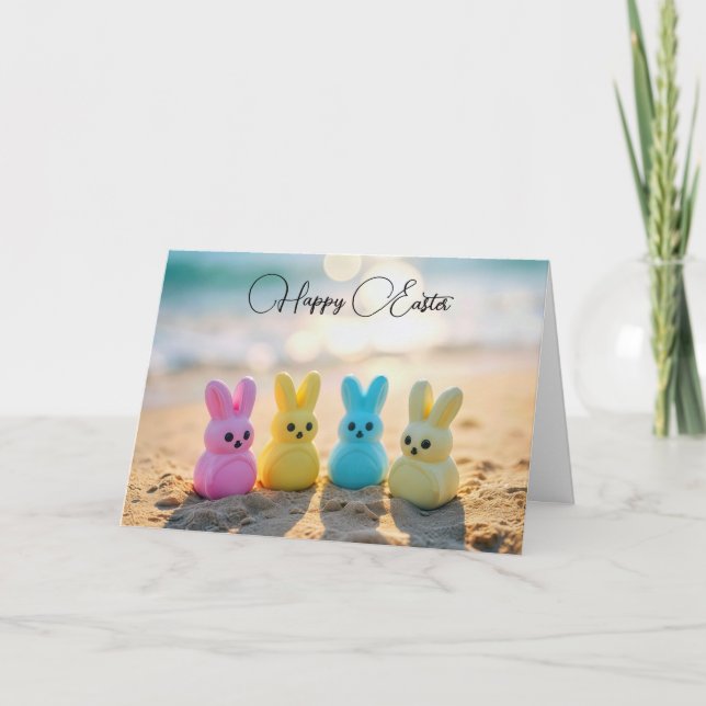 Easter Bunny Peeps On the Beach Holiday Card (Front)