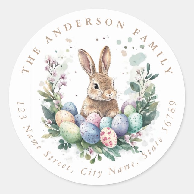 Easter Bunny Personalised Name Round Stickers (Front)