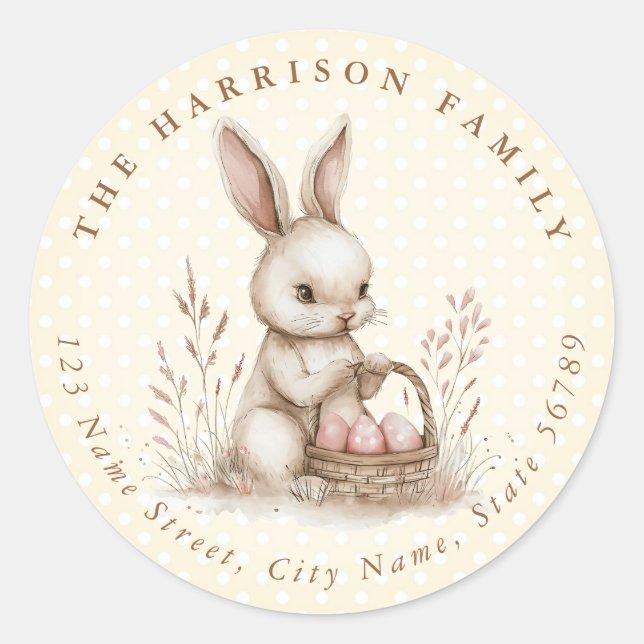 Easter Bunny Personalised Name Round Stickers (Front)