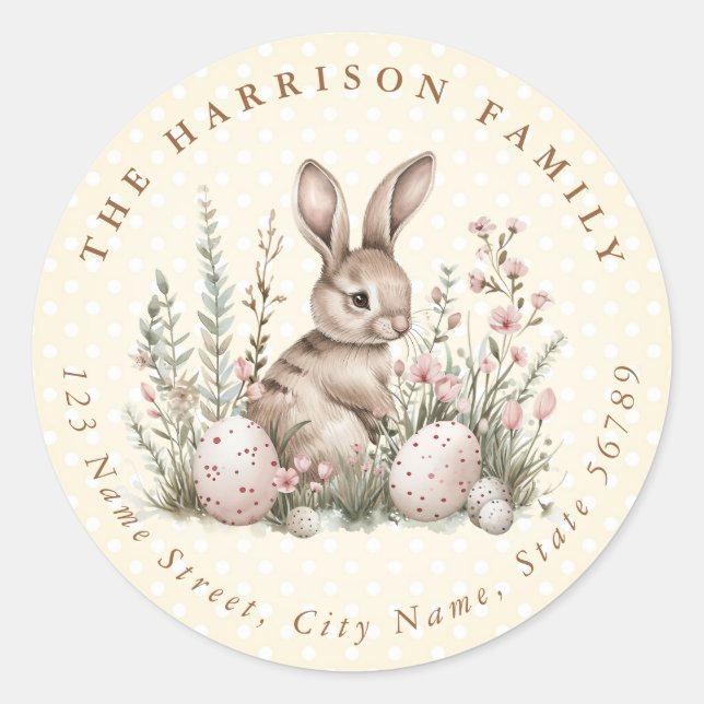 Easter Bunny Personalised Name Round Stickers (Front)