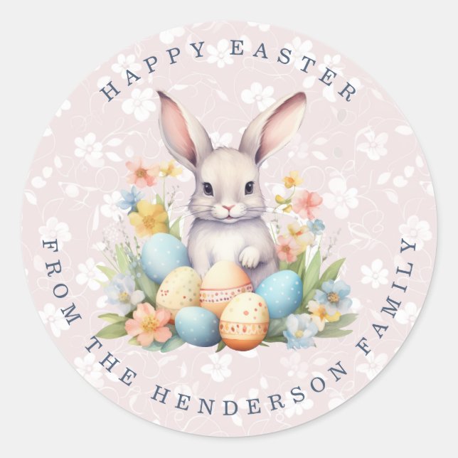 Easter Bunny Personalised Name Round Stickers (Front)