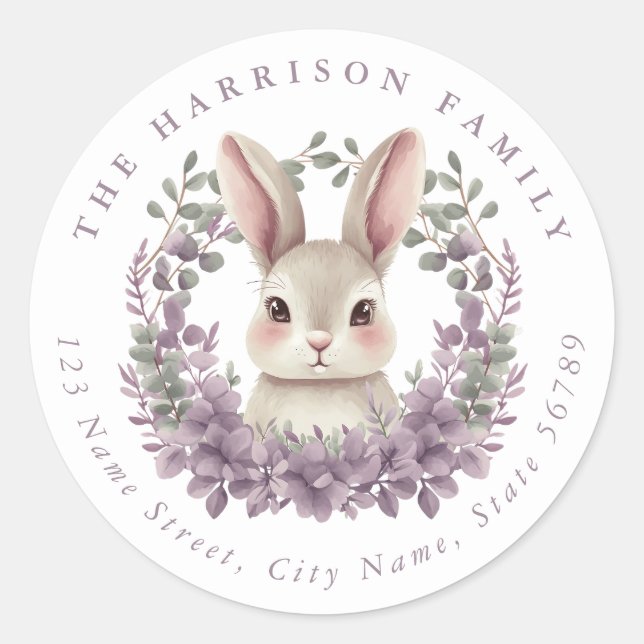 Easter Bunny Personalised Name Round Stickers (Front)
