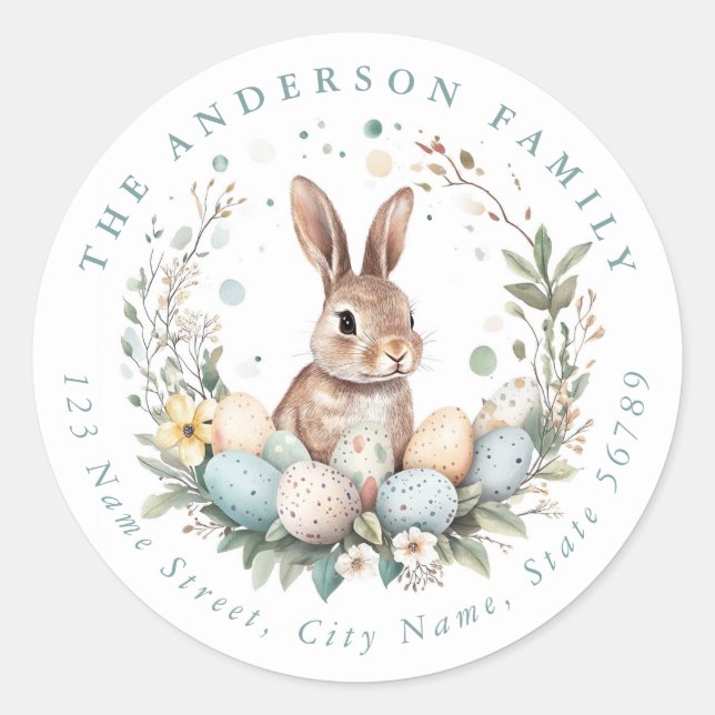 Easter Bunny Personalised Name Round Stickers (Front)
