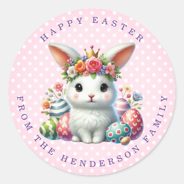 Easter Bunny Personalised Name Round Stickers (Front)