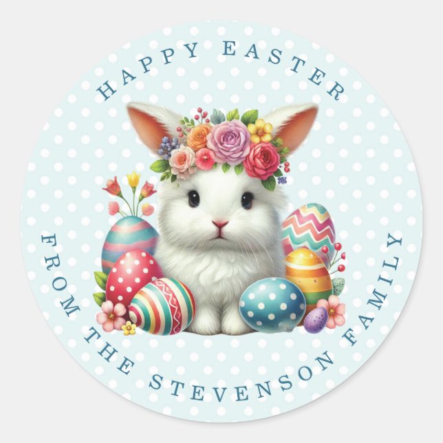 Easter Bunny Personalised Name Round Stickers (Front)