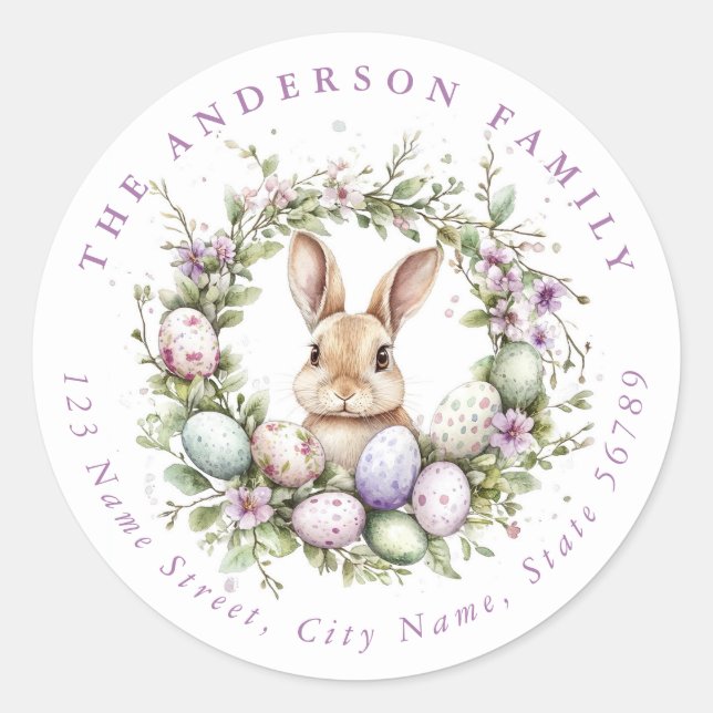 Easter Bunny Personalised Name Round Stickers (Front)