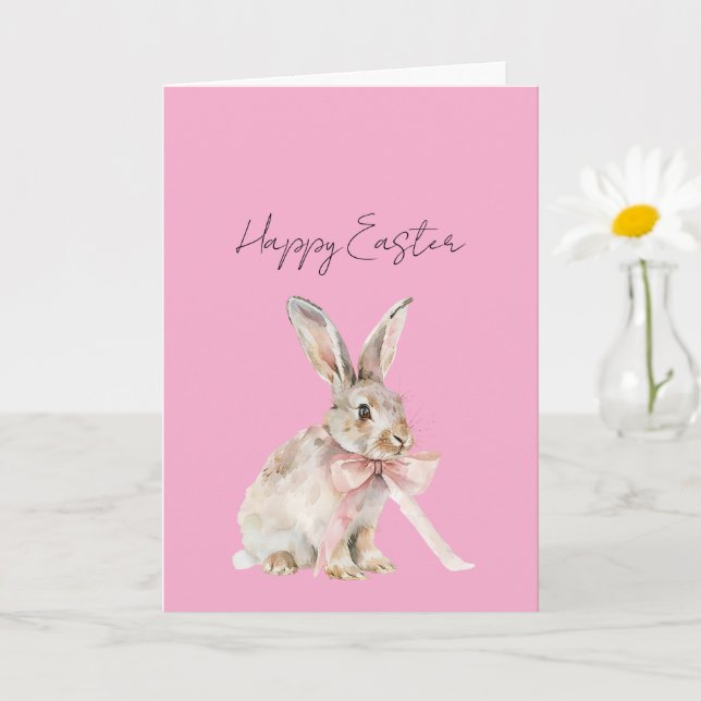 Easter Bunny Pink Bow Card (Small Plant)