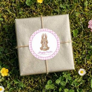 Easter Bunny Pink Gingham Classic Round Sticker