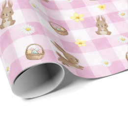 Easter Bunny Pink Gingham Wrapping Paper