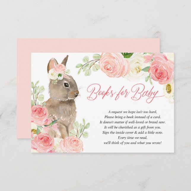Easter bunny pink white floral books for baby enclosure card (Front/Back)