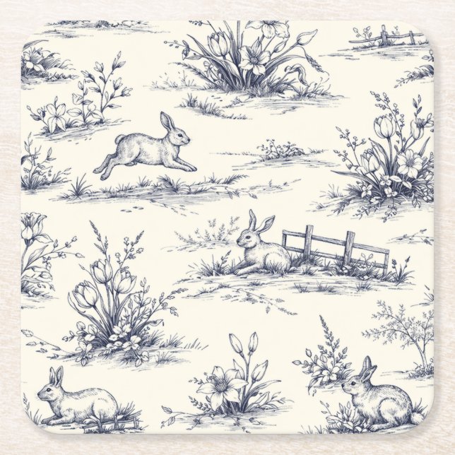 Easter Bunny Plates Square Paper Coaster (Front)