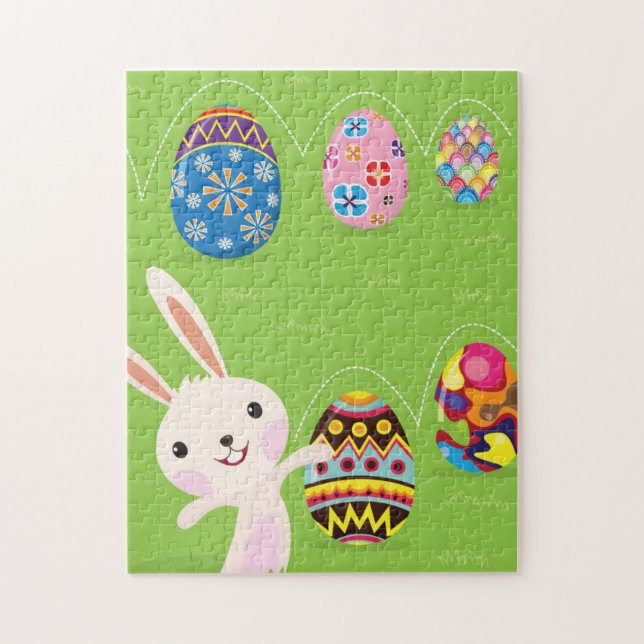 Easter bunny playful with painted eggs jigsaw puzzle (Vertical)
