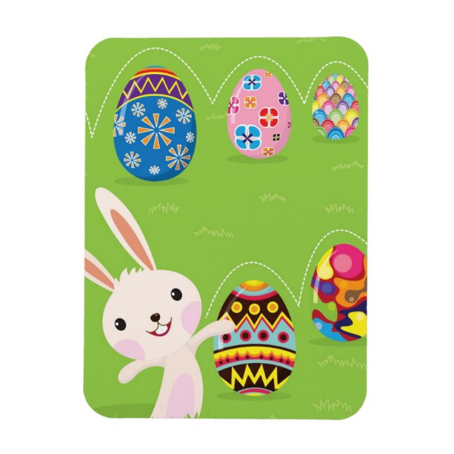Easter bunny playful with painted eggs magnet (Vertical)