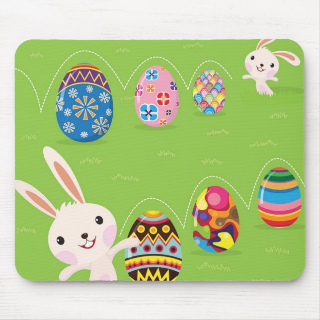 Easter bunny playful with painted eggs mouse pad (Front)