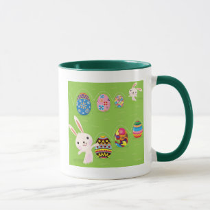 Easter bunny playful with painted eggs mug
