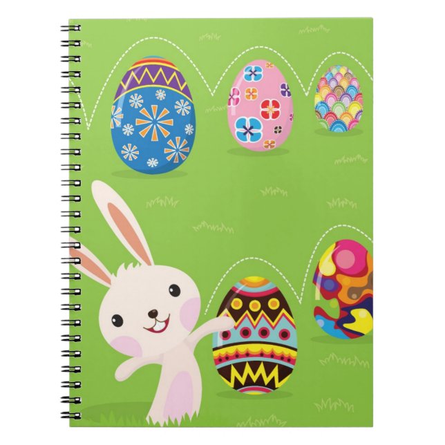Easter bunny playful with painted eggs notebook (Front)