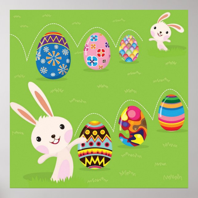 Easter bunny playful with painted eggs poster (Front)