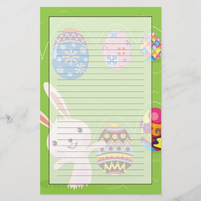 Easter bunny playful with painted eggs stationery (Front)