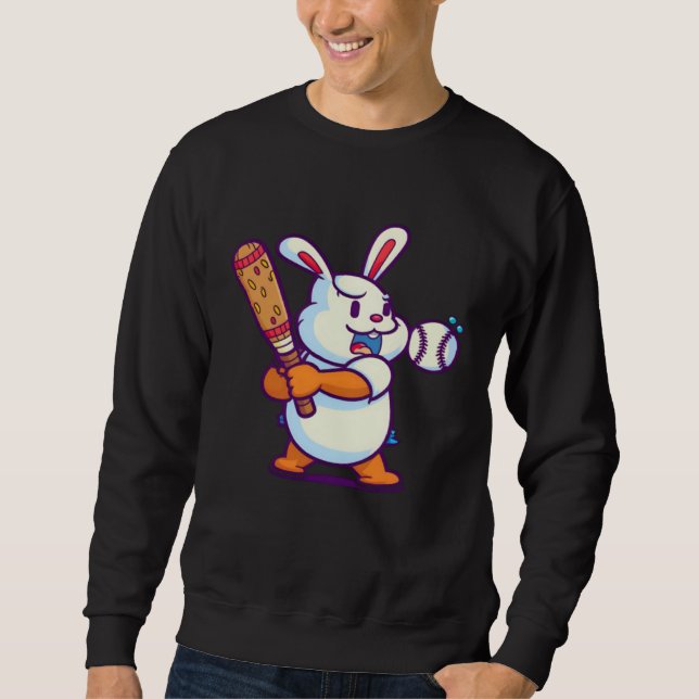 Easter Bunny Playing Baseball Baseball Easter Sweatshirt (Front)