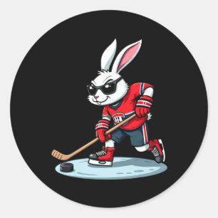 Easter Bunny Playing Hockey  Classic Round Sticker