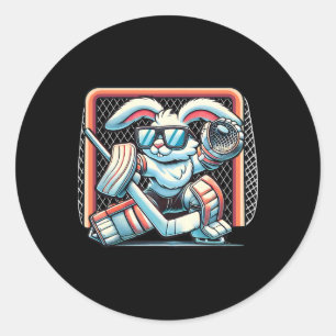 Easter Bunny Playing Hockey Goalie Rabbit Toddlers Classic Round Sticker