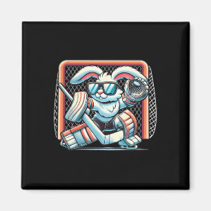 Easter Bunny Playing Hockey Goalie Rabbit Toddlers Magnet