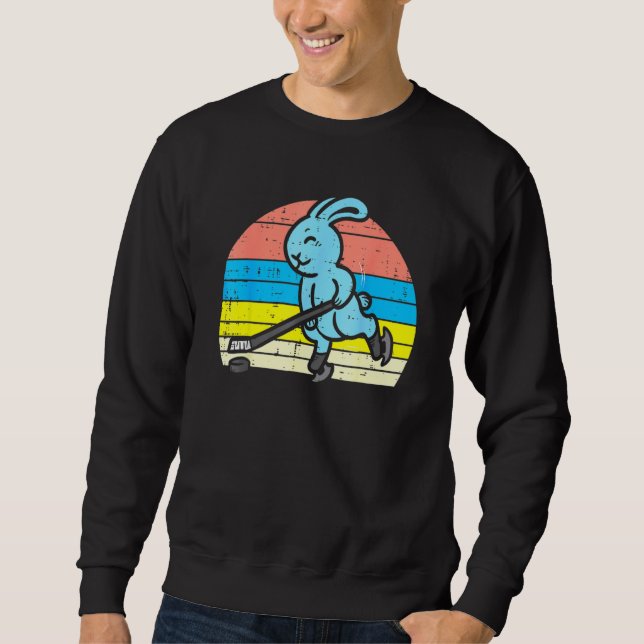 Easter Bunny Playing Ice Hockey Retro Sports Men W Sweatshirt (Front)