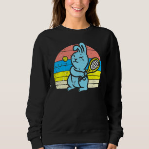 Easter Bunny Playing Tennis Retro Sports Men Women Sweatshirt