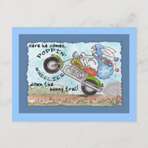 Easter Bunny Poppin' Wheelies Holiday Postcard