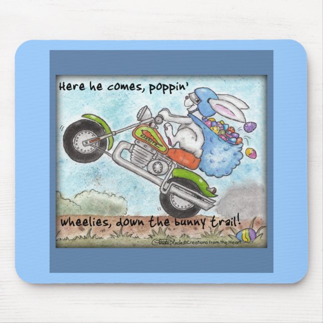 Easter Bunny Poppin’ Wheelies Mouse Pad (Front)
