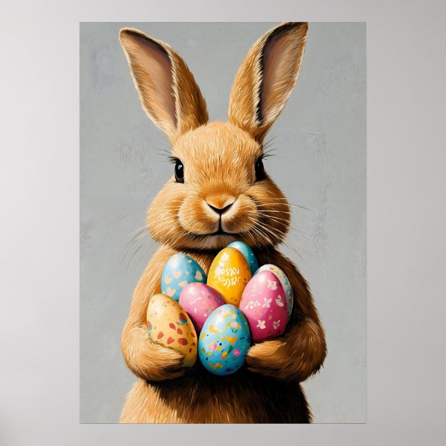 Easter Bunny Portrait Painting Poster (Front)