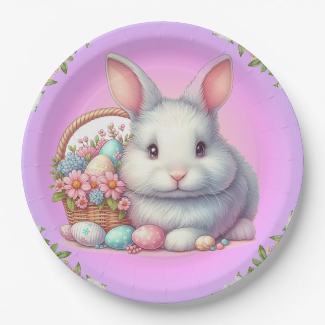 Easter Bunny Pretty Pastel Paper Plate (Front)
