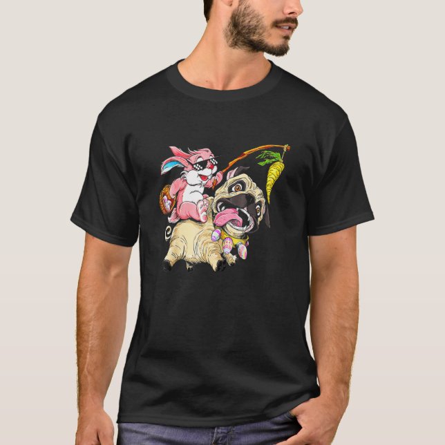 Easter Bunny Pug Easter Basket Eggs T-Shirt (Front)