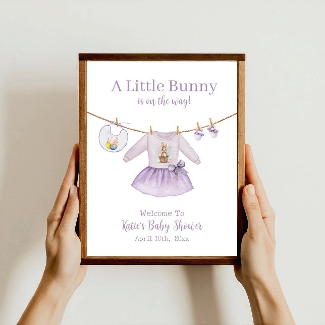 Easter Bunny Purple Dress Girl Baby Shower Welcome Poster (Creator Uploaded)