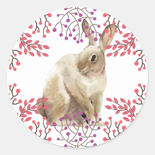 Easter Bunny purple Floral Background Classic Round Sticker (Front)