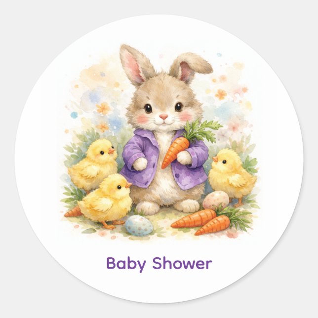 Easter Bunny Purple Jacket Baby Shower Classic Round Sticker (Front)