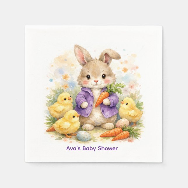 Easter Bunny Purple Jacket Baby Shower Napkin (Front)