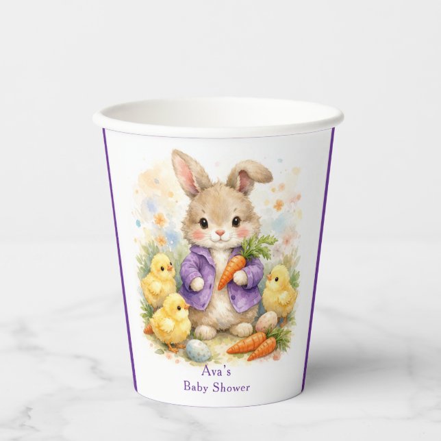Easter Bunny Purple Jacket Baby Shower Paper Cups (Front)