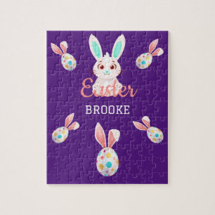 " EASTER" BUNNY PUZZLE WITH SPECKLED EGGS & NAME.