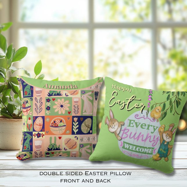 Easter bunny quilted style  cushion (Easter bunny quilted style throw pillow )