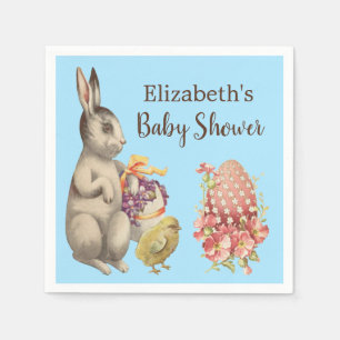 Easter Bunny Rabbit and Chicken Blue Baby Shower Napkin