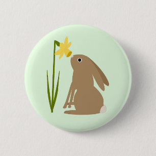 Easter Bunny Rabbit and Daffodil flower 6 Cm Round Badge