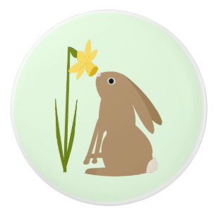 Easter Bunny Rabbit and Daffodil flower Ceramic Knob