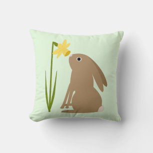 Easter Bunny Rabbit and Daffodil flower Cushion